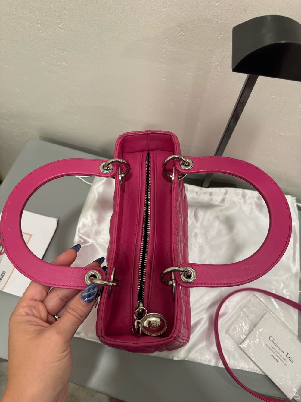 Dior Lady Dior Hot Pink Quilted leather small with Silver Hardware - Picture 7 of 10